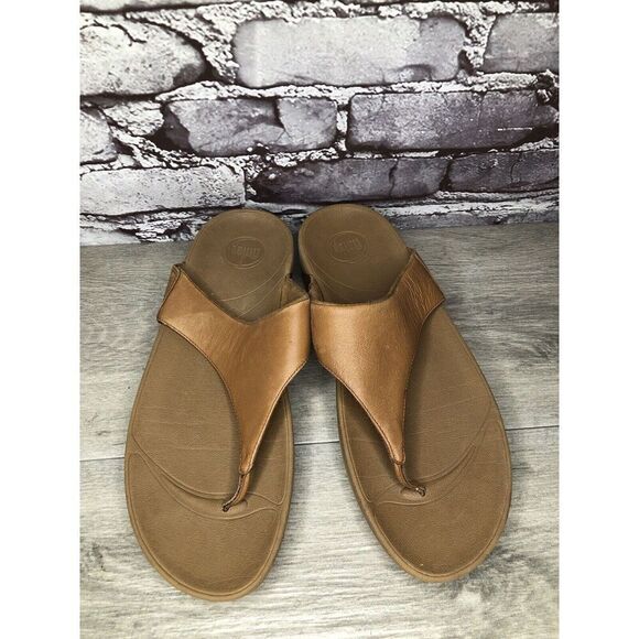 Fitflop Camel Tan Leather Flip Flop Wobble Board Sandals Women’s Sz 10M US/42EU - Picture 8 of 16